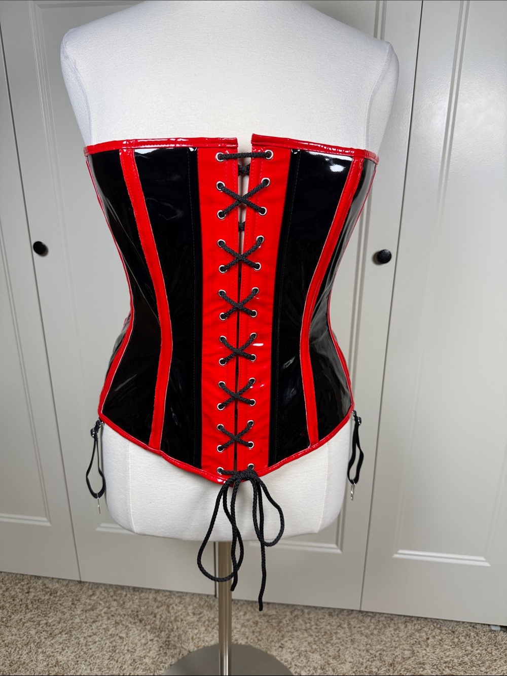 Allure Red and Black Vinyl Lace-Up Corset Size 1X